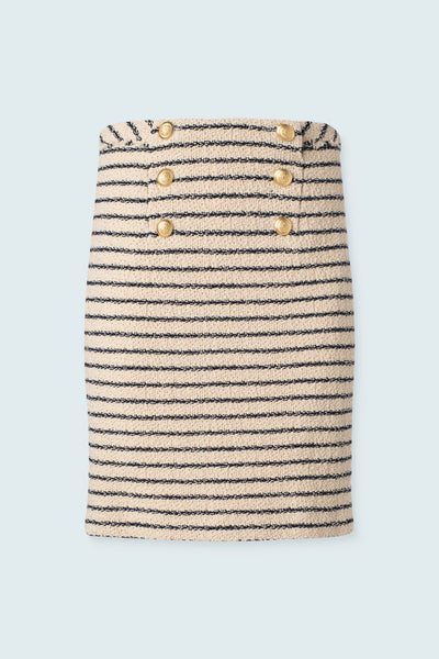 Iris Setlakwe Skirt W/Button Detail- Natural Navy Stripe