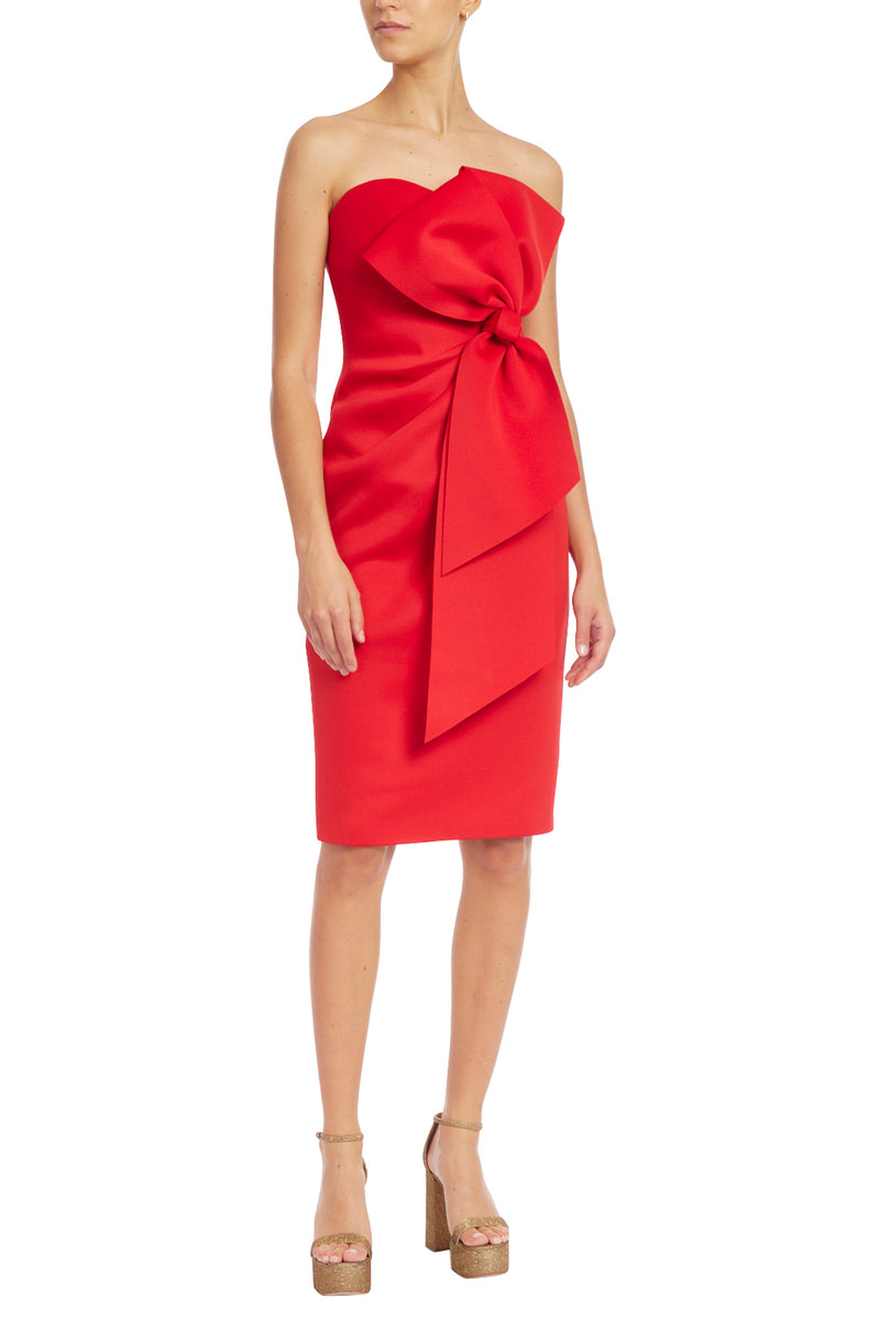 badgley mischka red dress Georgette Paneled Satin Gown In 95% Polyester 5% Spandex Badgley Mischka Size 0 Red