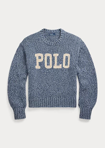 RL Cotton Polo Sweater- Denim Marl