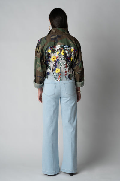 Crop Length Floral Yellow Multi Jacket