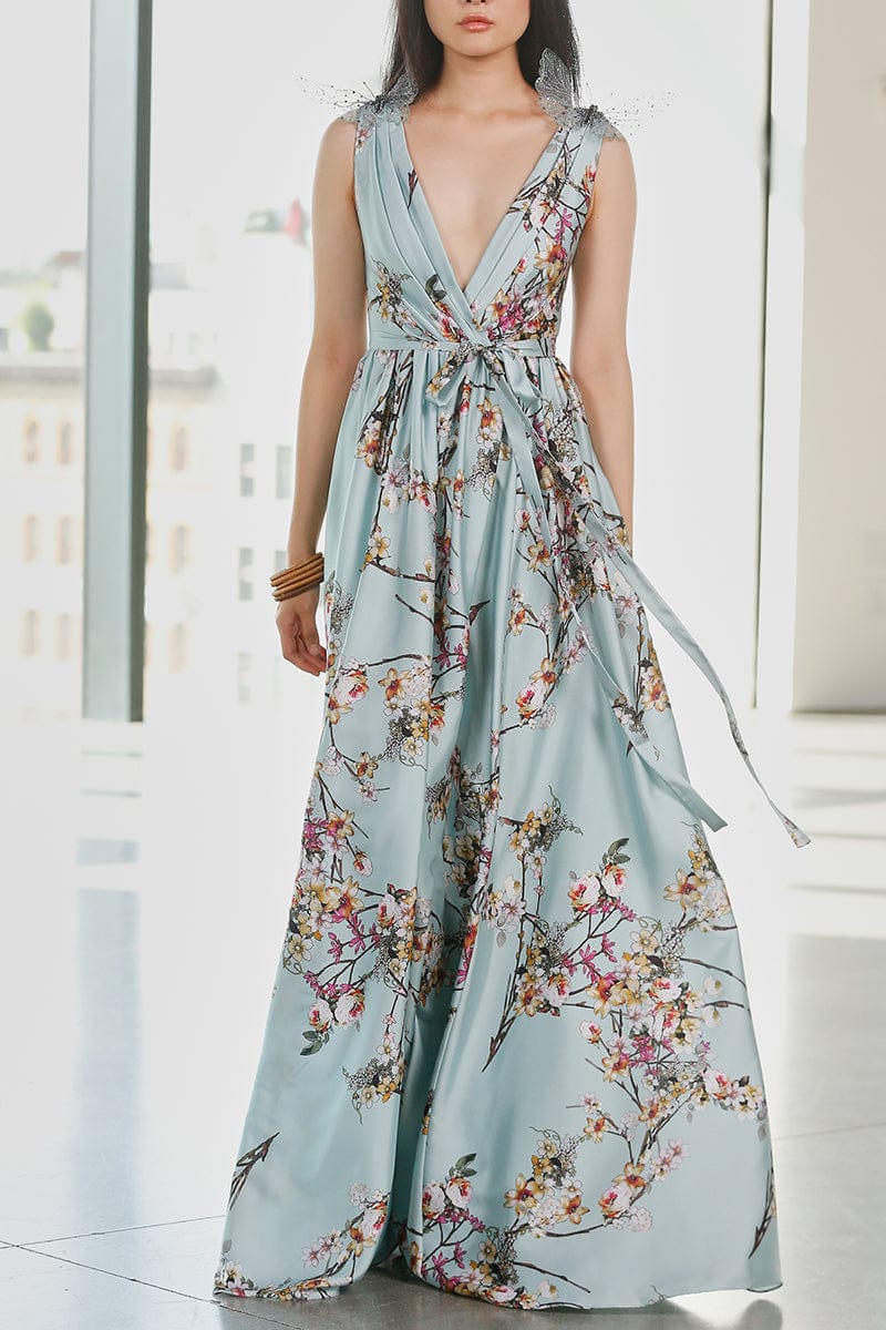 badgley mischka floral maxi dress Mint Multi Gown with Butterfly Detail – By Request