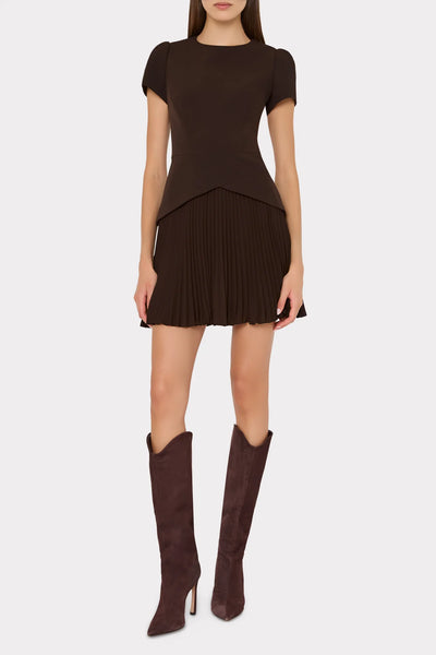 Milly Haddy Pleated Mini Dress- Brown