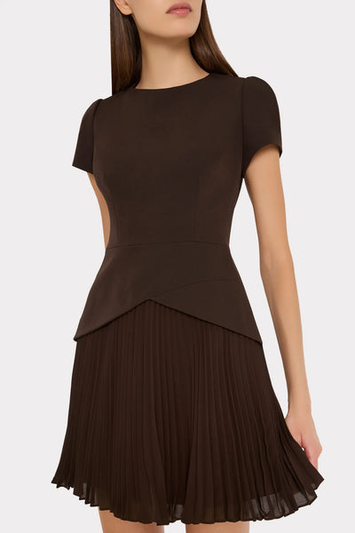 Milly Haddy Pleated Mini Dress- Brown