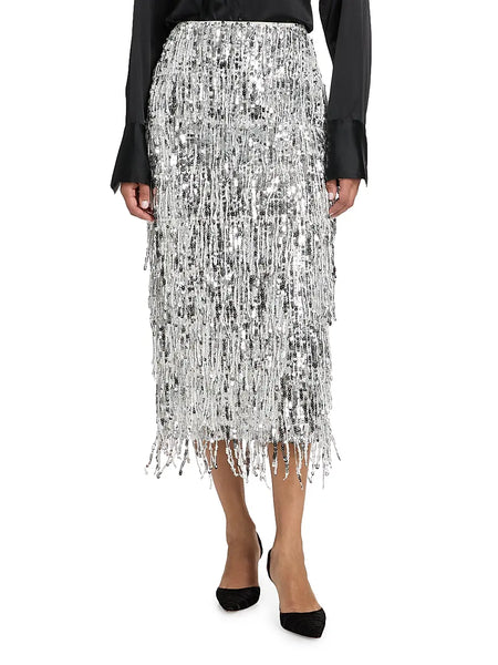 Milly Sequin Silver Midi Skirt