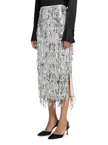 Milly Sequin Silver Midi Skirt