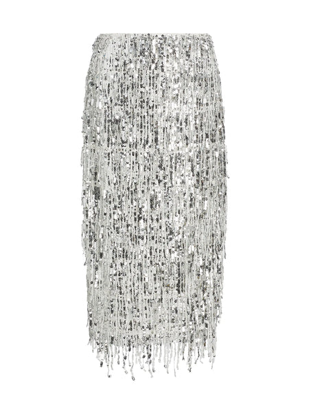 Milly Sequin Silver Midi Skirt