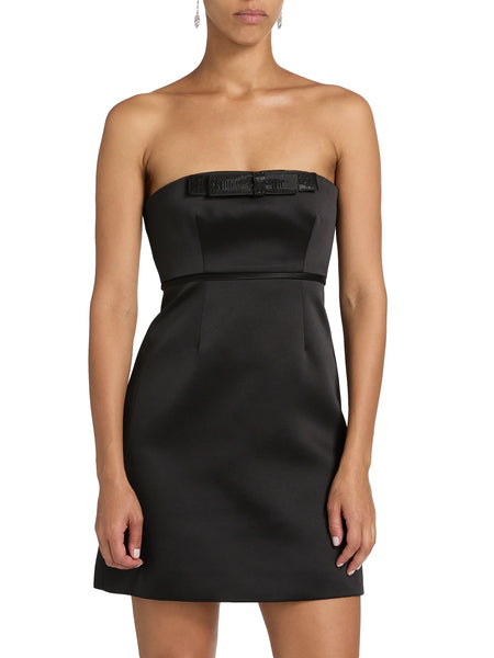 Milly Robin Duchess Satin Bow Mini Dress- Black