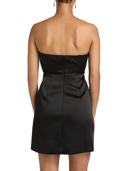 Milly Robin Duchess Satin Bow Mini Dress- Black
