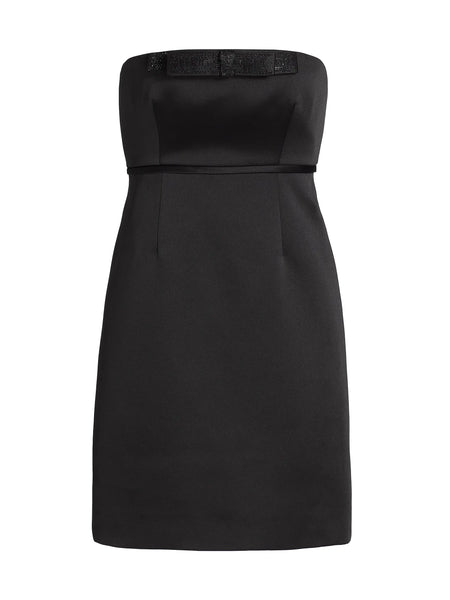 Milly Robin Duchess Satin Bow Mini Dress- Black