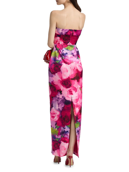 Theia Cleo Strapless Column Gown- Floral