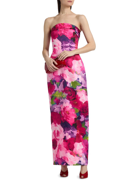 Theia Cleo Strapless Column Gown- Floral
