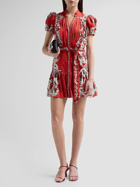 Alice & Olivia Cora Tiered Mini Shirt Dress- Rose Garden