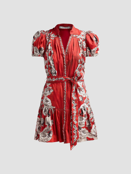 Alice & Olivia Cora Tiered Mini Shirt Dress- Rose Garden