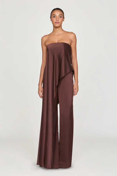 Halston Strapless Jumpsuit- Chocolate