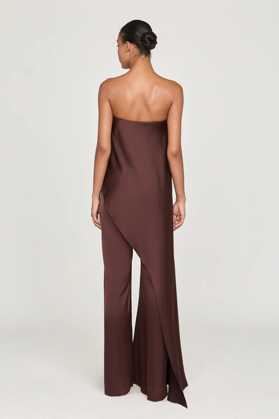 Halston Strapless Jumpsuit- Chocolate