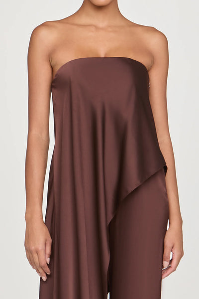 Halston Strapless Jumpsuit- Chocolate