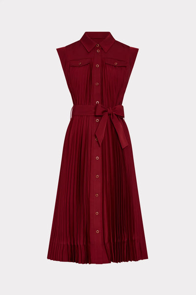 Milly Johanna Pleated Twill Midi Dress
