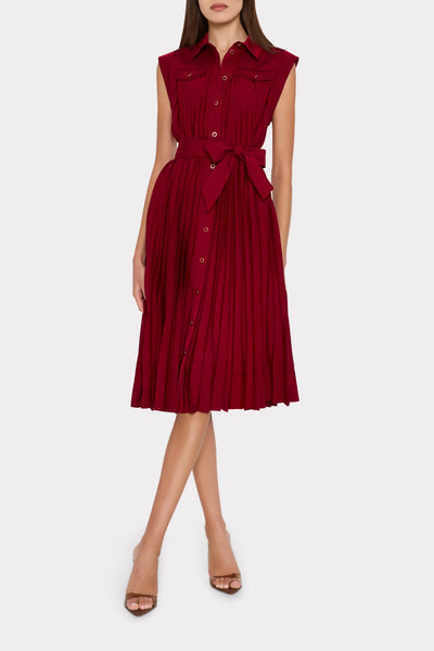 Milly Johanna Pleated Twill Midi Dress