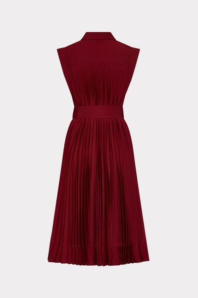 Milly Johanna Pleated Twill Midi Dress