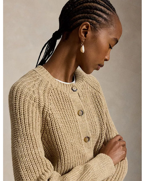 Ralph Lauren Cotton Cardigan W/ Pockets- Khaki