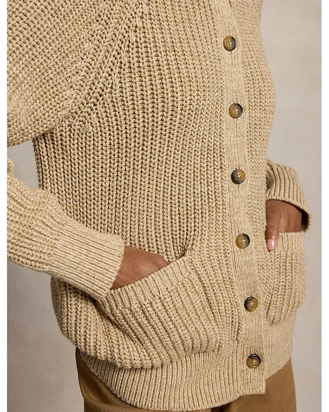 Ralph Lauren Cotton Cardigan W/ Pockets- Khaki