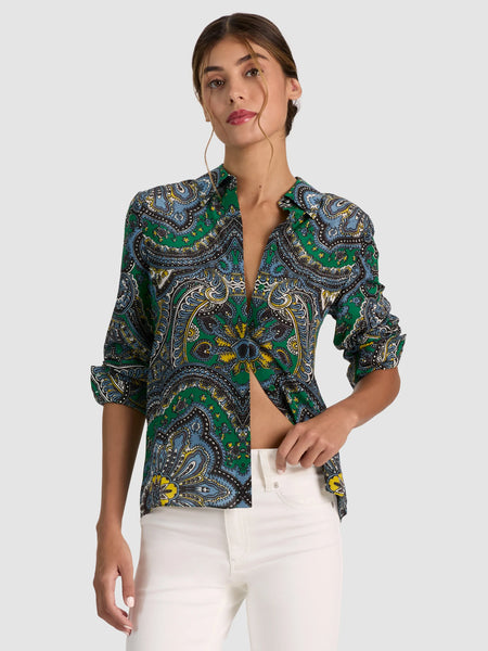 Alice & Olivia Willa Silk Blouse- Deep Emerald