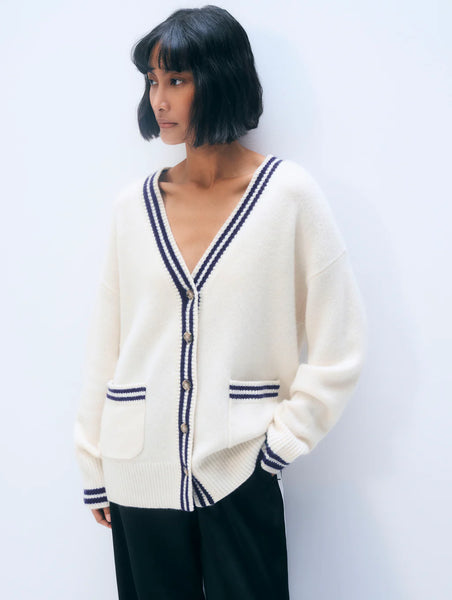 White and Warren Cashmere Varsity Cardigan