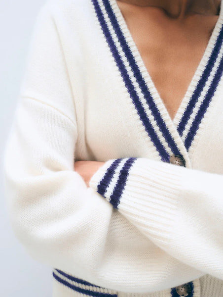 White and Warren Cashmere Varsity Cardigan