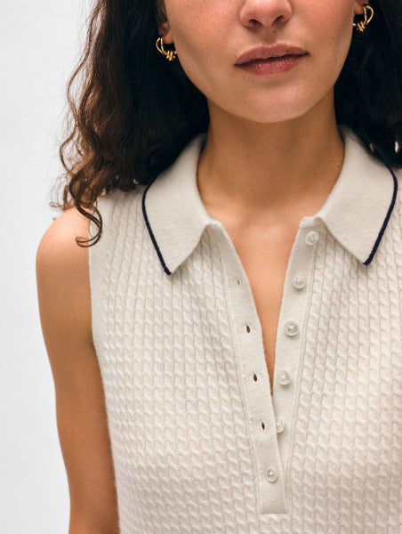 White + Warren Cable Sleeveless Cashmere Polo