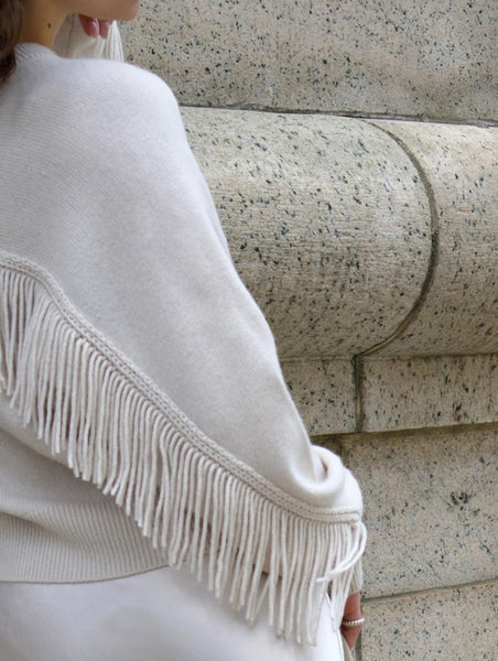 CASHMERE BLEND LUXE FRINGE CREW