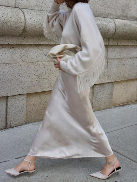 CASHMERE BLEND LUXE FRINGE CREW