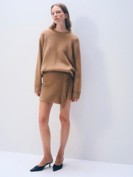 BRUSHED CASHMERE FRINGE MINI SKIRT