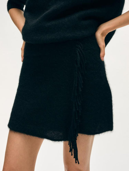 BRUSHED CASHMERE FRINGE MINI SKIRT
