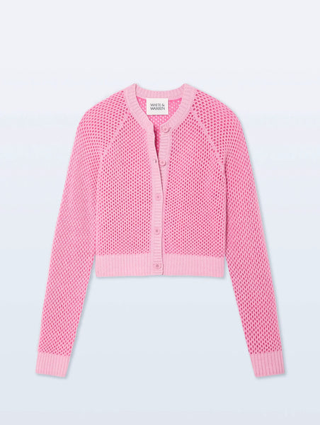 White and Warren Cashmere Mesh Cardigan