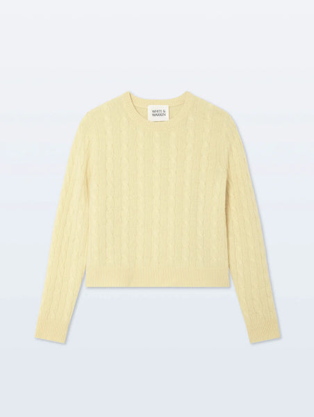 White and Warren Cashmere Varsity Cable Crewneck