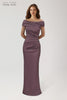 Teri Jon Stretch Jacquard Ruched Gown- Amethyst