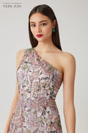 Teri Jon Floral Embroidered Tulle One Shoulder Gown