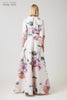 Teri Jon Taffeta Digital Print Collar Shirt Gown