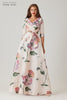 Teri Jon Taffeta Digital Print Collar Shirt Gown