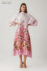 Teri Jon Twill Mandarin Neck Print Midi Dress