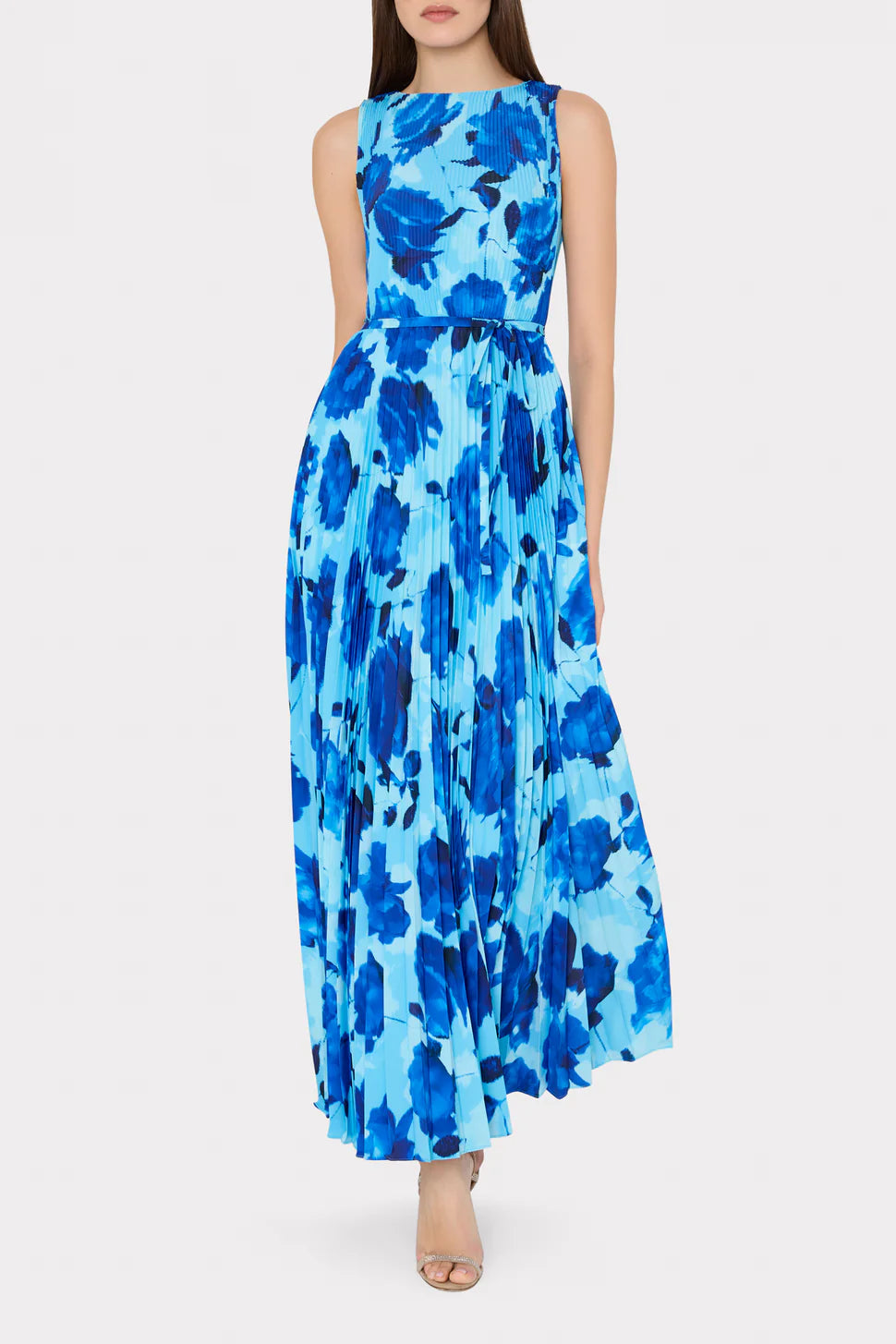 Milly Jasmine Blossom Pleated Maxi Dress- Blue Multi