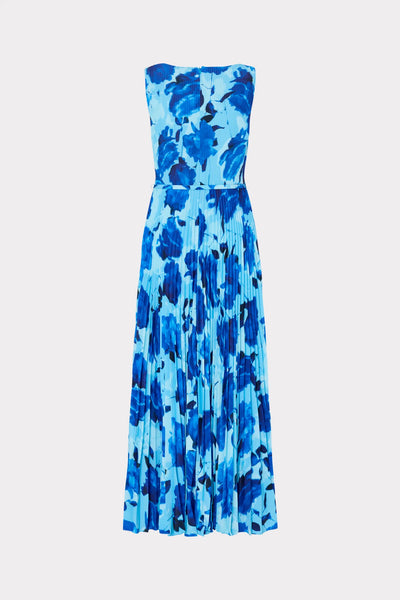 Milly Jasmine Blossom Pleated Maxi Dress- Blue Multi