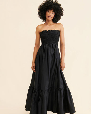 Kasia Cosmos Strapless Smocked Maxi Dress- Black