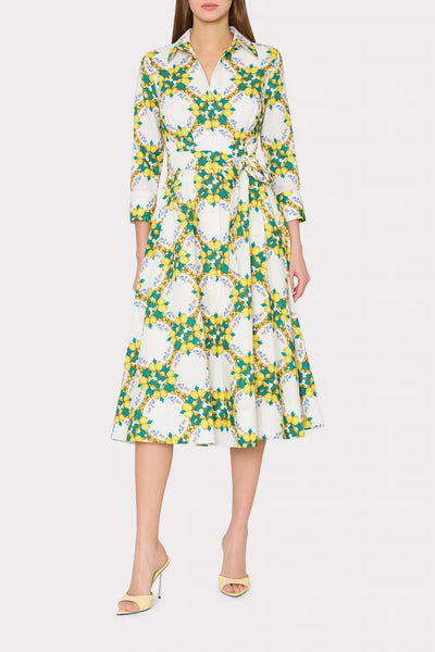Milly Lexi Printed Midi Dress- Yellow Multi