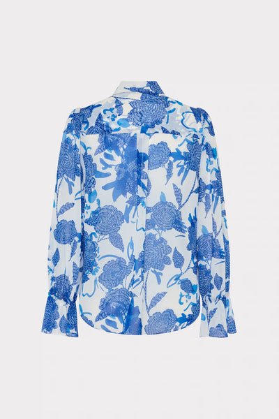 Milly Lacey Brushwork Floral Blouse- Blue Multi