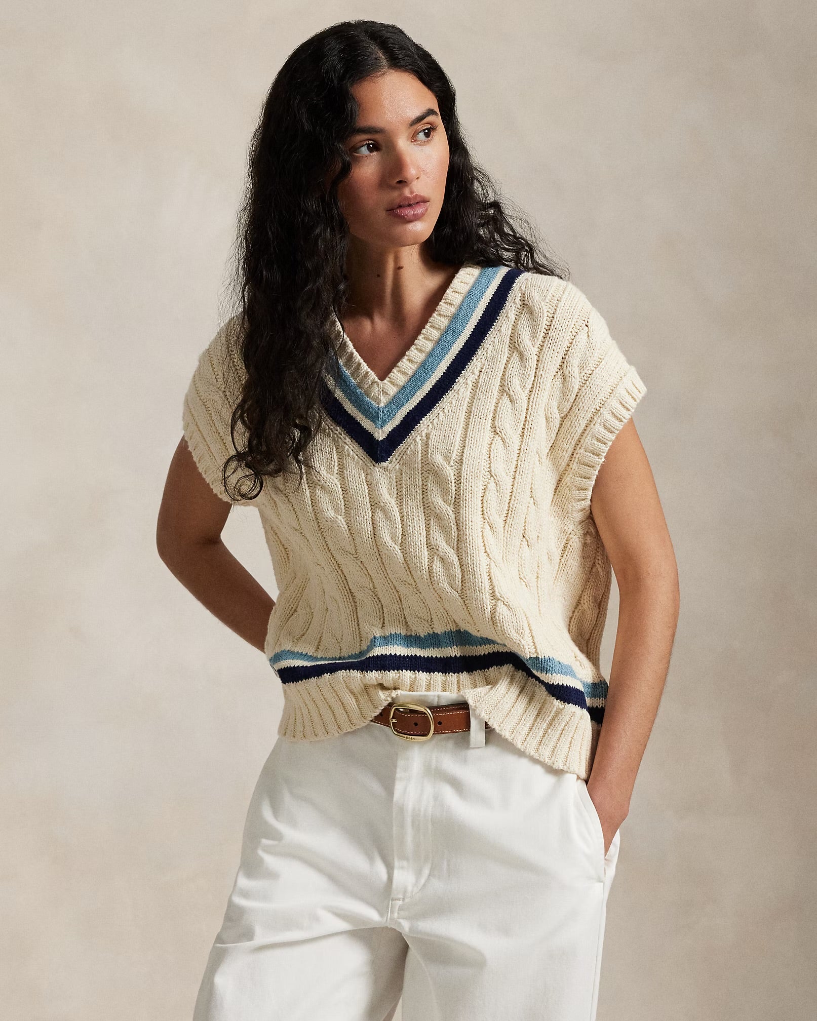 Ralph Lauren Cotton Pullover Vest - Cream Multi