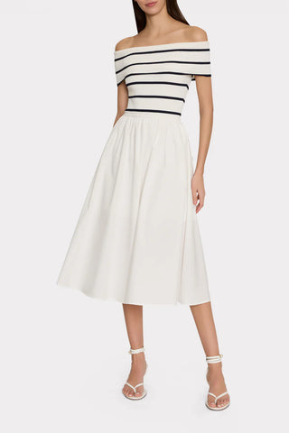 Milly OTS Striped Knit Poplin Midi Dress- Ecru/Navy
