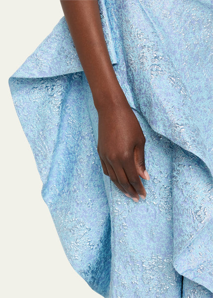 Teri Jon Metallic Jacquard One Shoulder- Powder Blue
