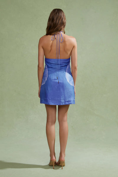 Amur Everlee Orchid Print Mini Dress- Cobalt