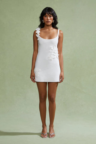 Amur Deedra Knit Dress W/Floral Applique- Off White